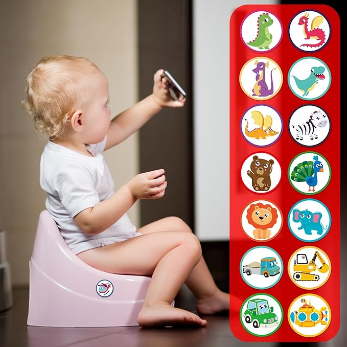 30pcs Potty Training Stickers, 15 Patterns Animal Color Potty You Pee on Toilet Reveal Sticker, Reusable Changing Potty Training Seat Chart Sticker, Funny Potty Sticker for Kids Toddlers