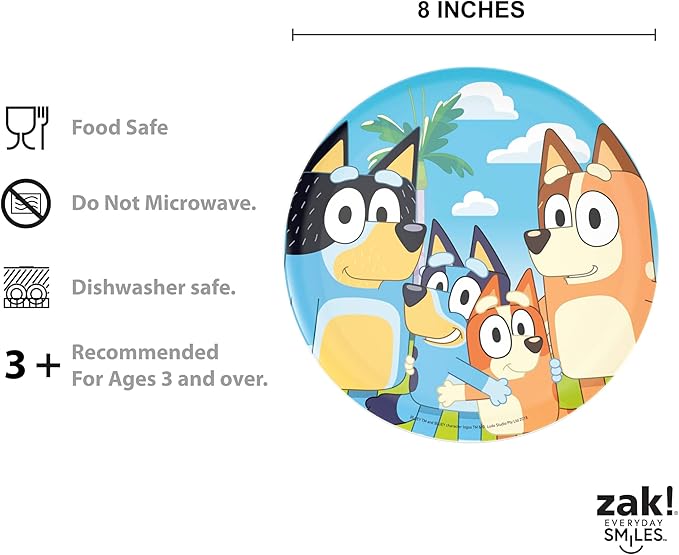 Zak Designs Bluey Kids Dinnerware Gift Set Includes Plate, Bowl, Tumbler, Water Bottle, and Utensil Tableware, Made of Durable Material and Perfect for Kids (6 Piece Gift Set, BPA-Free)