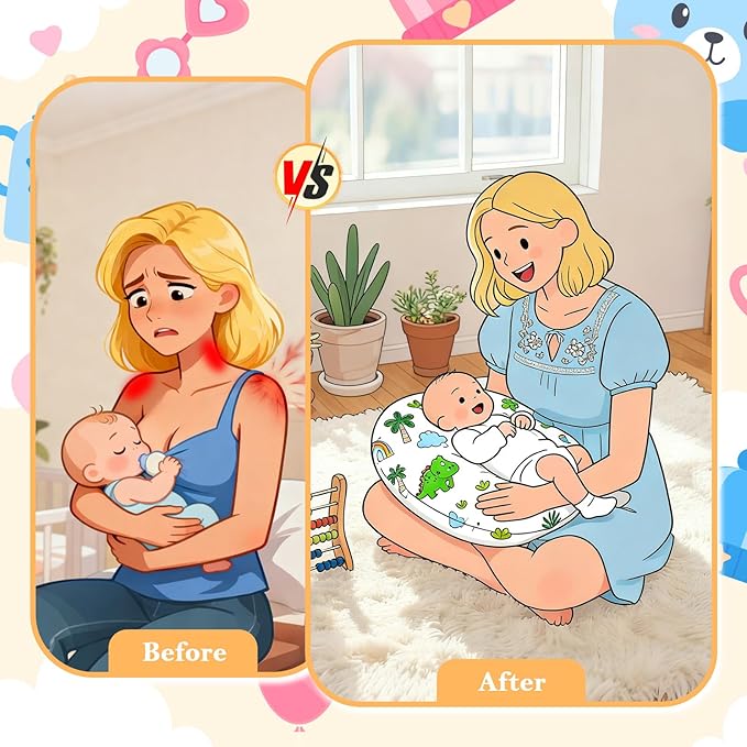 Nursing Pillow, Ergonomic Breastfeeding Pillow for Breastfeeding & Bottle Feeding, Standard Size Breathable with Washable Cover, Hypoallergenic (0-12Months)