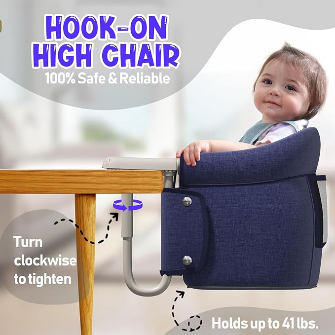 Hook On High Chair, Portable Foldable High Chairs for Babies 6-36 Months, Baby Feeding Chair for Home and Travel, Lightweight Space-Saving Design (Blue)