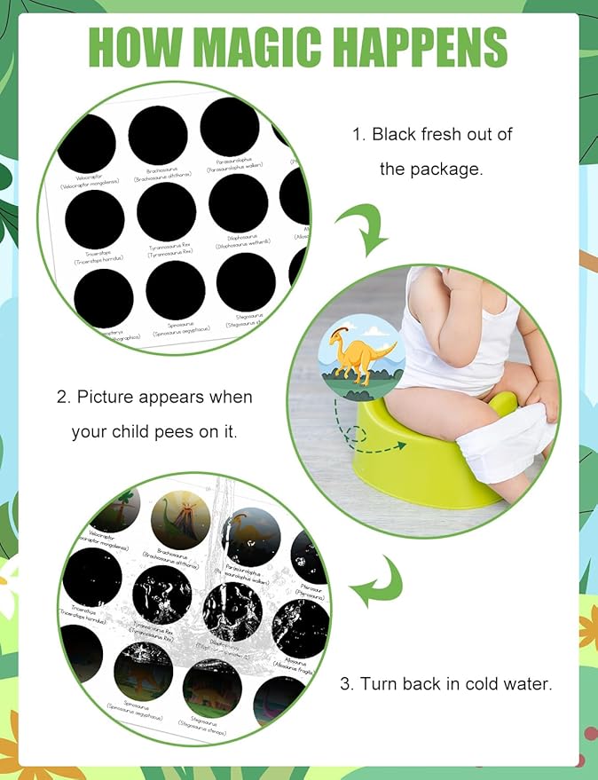 36 Pcs Potty Training Stickers You Pee on Toilet Reveal Stickers 12 Patterns Color Changing Reusable Pee Decals Toilet Targets for Boys Girls Toddlers(Dinosaur)