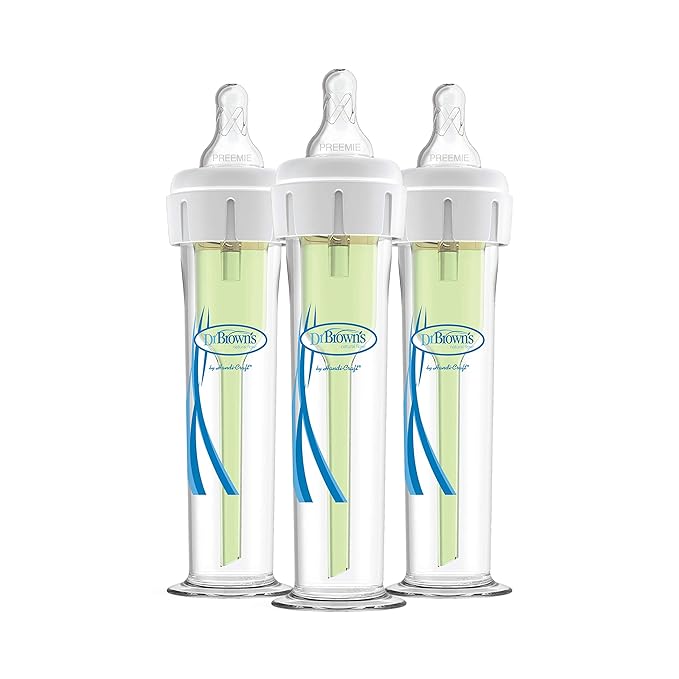 Dr. Brown's Accufeed Anti-Colic Baby Bottle with Preemie Nipple - 60cc - 3pk & Dr. Brown’s Natural Flow Preemie Flow Narrow Baby Bottle Silicone Nipple, Slowest Flow, 0m+