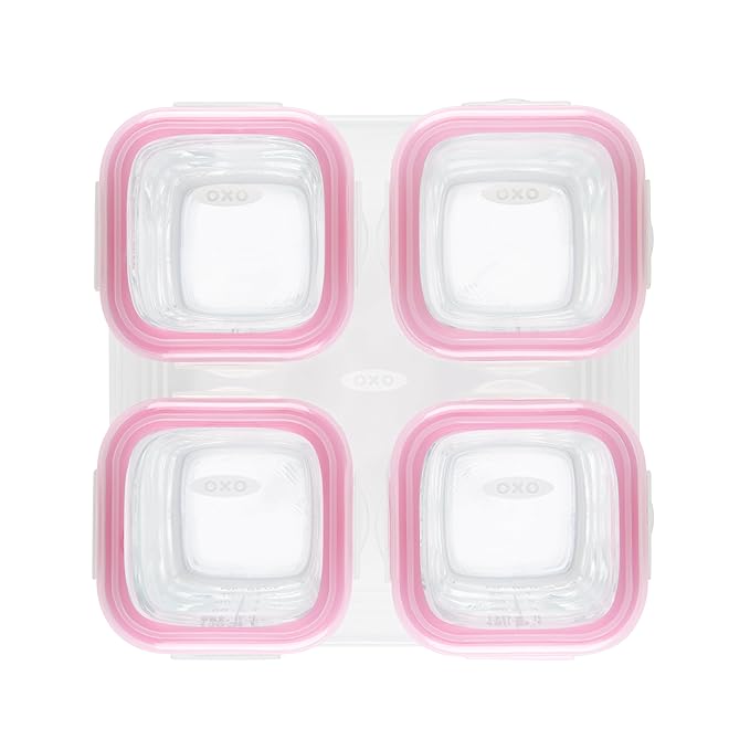 OXO Tot Glass Baby Blocks Food Storage Containers, Pink, 4 oz