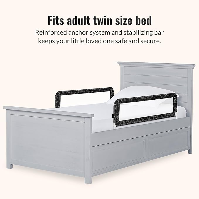 Dream On Me Lightweight Mesh Security Adjustable Bed Rail Double Pack with Breathable Mesh Fabric in Black and White, 2 Count (Pack of 1)