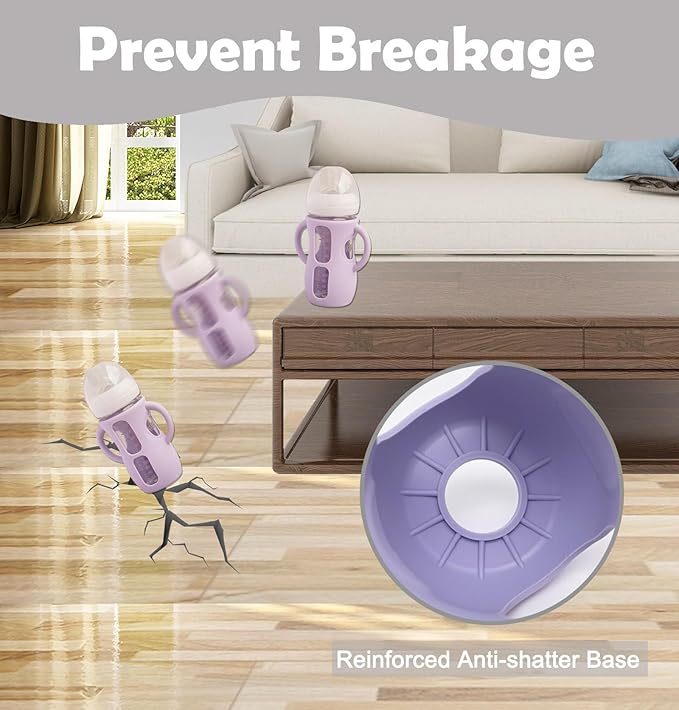 3 Pack Silicone Sleeves for Avent Natural Glass Baby Bottles, Anti Breakage Baby Bottle Holder, Compatible with Philips Avent Glass Natural Baby Bottle (Cute Pink+Light Purple+Beige, 8 OZ)