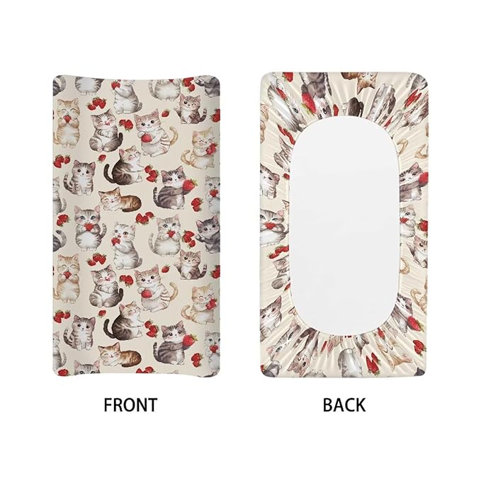 Cute Cat Baby Nursery Diaper Changing Pad Covers Beige Change Table Cover Sheets for Newborn Boys, One Size, Breathable Soft Changing Table Covers