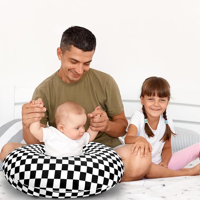 DILIMI Nursing Pillow Cover, Stretchy Removable Case for Breastfeeding Pillows, Ultra Soft Comfortable Slipcover for Baby Girl and Boy, Black Checkerboard