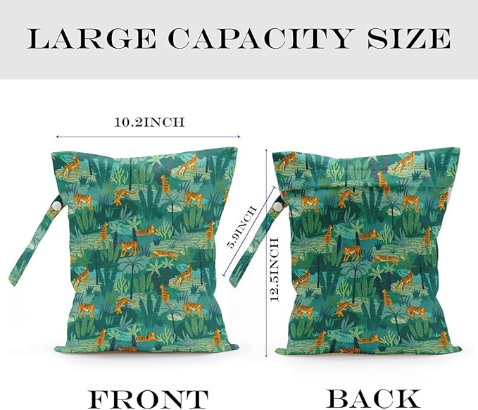 Wet Dry Bag, Wet Bag for Swimsuit, Travel, Beach, Pool, Diapers, Dirty Gym Clothes, Makeup Bag, Camping Accessories, Waterproof Reusable Jungle Tropical Leaves Cheetah Print