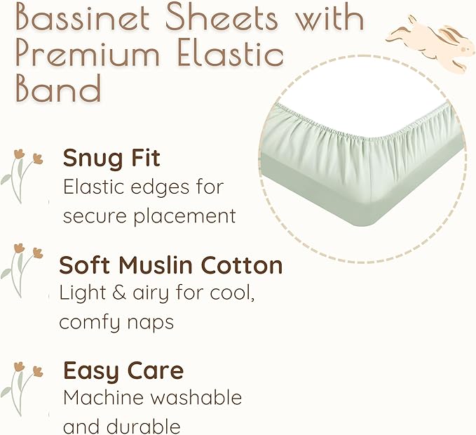 Baby Bassinet Sheets Boys, Cotton Bassinet Sheets Rectangle, 2 pc Bassinet Mattress Sheets, 32"x16" Compatible with Baby Delight Beside Me Dreamer Bassinet, Bedside Bassinet Sheet (Woodland+Green)