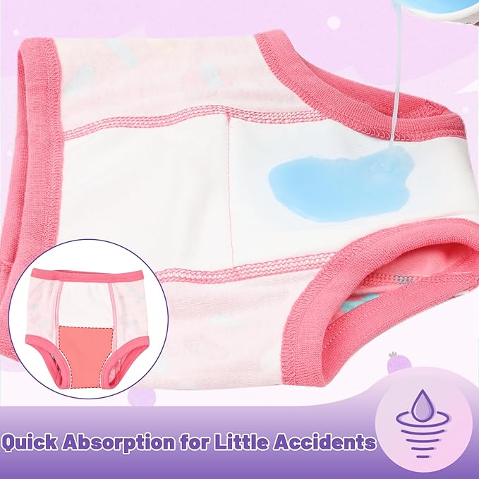 MooMoo Baby Cotton Potty Training Underwear 4 Packs Absorbent Training Pants for Girls and Boys 2T