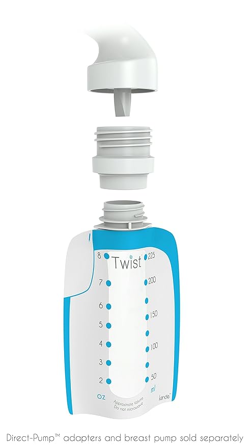 Kiinde Twist Pouch Direct-Pump Direct-Feed Twist Cap Breast Milk Storage Bag for Pumping, Freezing, Heating and Feeding, Pre-Sterilized, Breast Feeding Essentials, 8 Ounce, Pack of 40