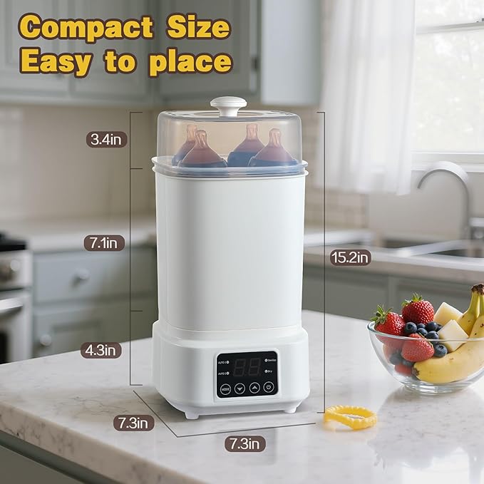 Baby Bottle Steamer and Dryer: 8 in 1 Compact Electric Steam - Portable for Travel and Home Use - for Baby Bottles Pacifiers Breast Pump Parts and Other Newborn Essentials BPA Free Auto Shut Off