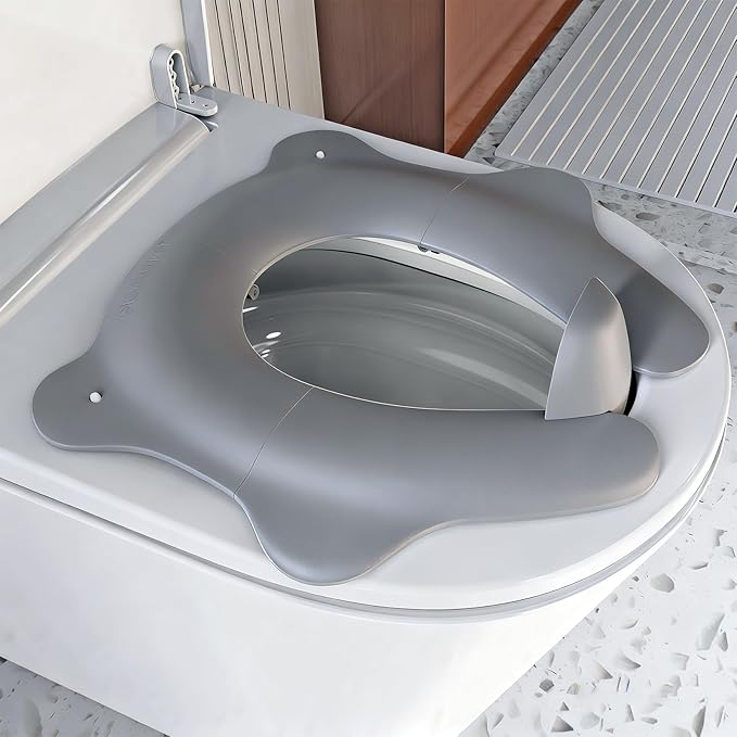 Foldable Travel Potty Seat for Toddler, Portable Toilet Training Seat for Kids on The Go, Fits Round & Oval Toilets with Non-Slip Base & Travel Bag for Car Airplane Essentials, Grey