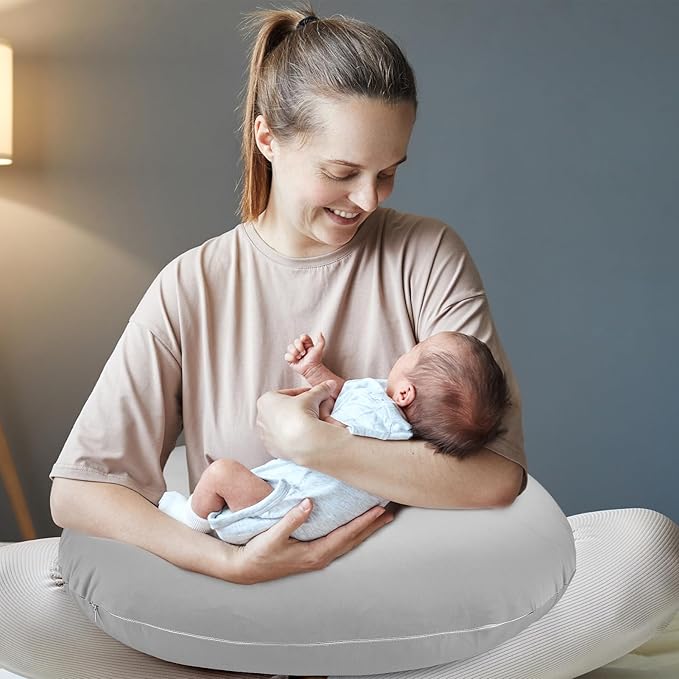Hooyax Baby Waterproof Nursing Pillow Cover, Stretchy Nursing Covers for Breastfeeding Pillows, Adorable Infant Feeding Pillow Slipcover for Baby Boy and Girls (Grey)