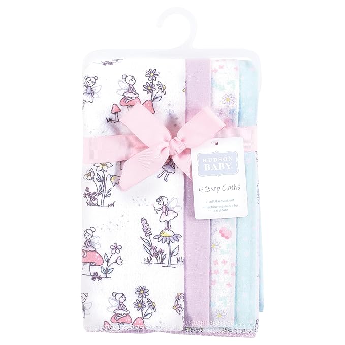 Hudson Baby Unisex Baby Cotton Flannel Burp Cloths, Garden Fairies, One Size