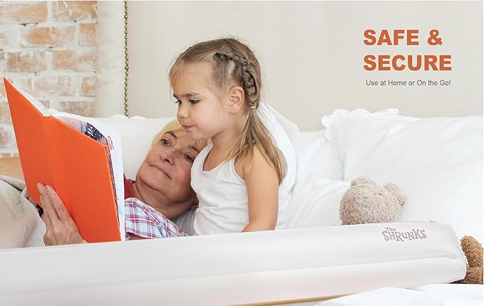 (2-Pack) Shrunks Inflatable Bed Rail for Toddlers | Travel Bed Rail for Kids, Adults, and Elderly | Portable Toddler Bed Bumpers | Blow Up Bed Guard Rail for Twin, Full, Queen, King Size Beds