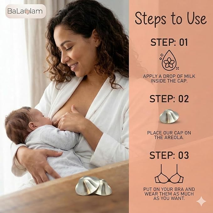 999 Pure Silver Nursing Cups for Breastfeeding – Lactation Consultant Recommended – Natural Soothing Relief for Sore or Cracked Nipples – Includes 2 Silicone Rings and Travel Case