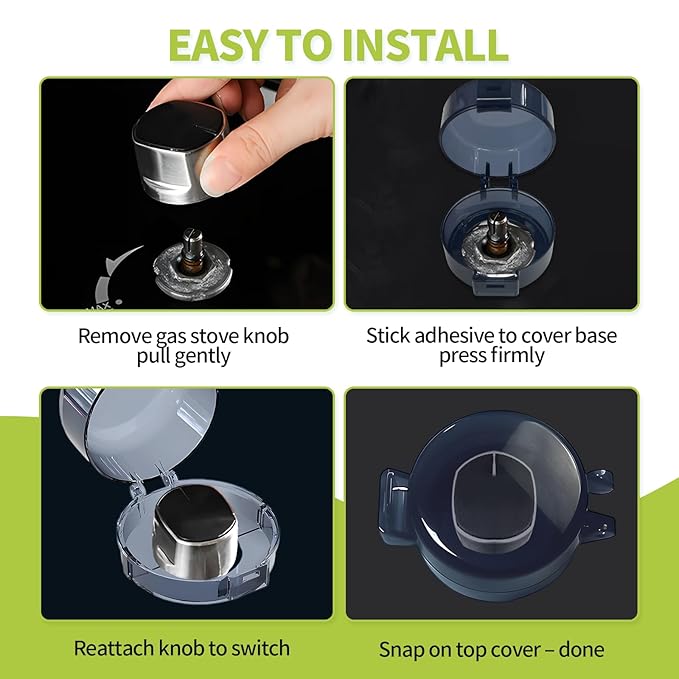 6PCS Gas Stove Knob Covers for Child Safety - Heat-Resistant Baby Proof Stove Knob Covers, Universal Size Stove Knob Safety Covers with Adhesive, Adjustable Child Safety Stove Guard(Black)