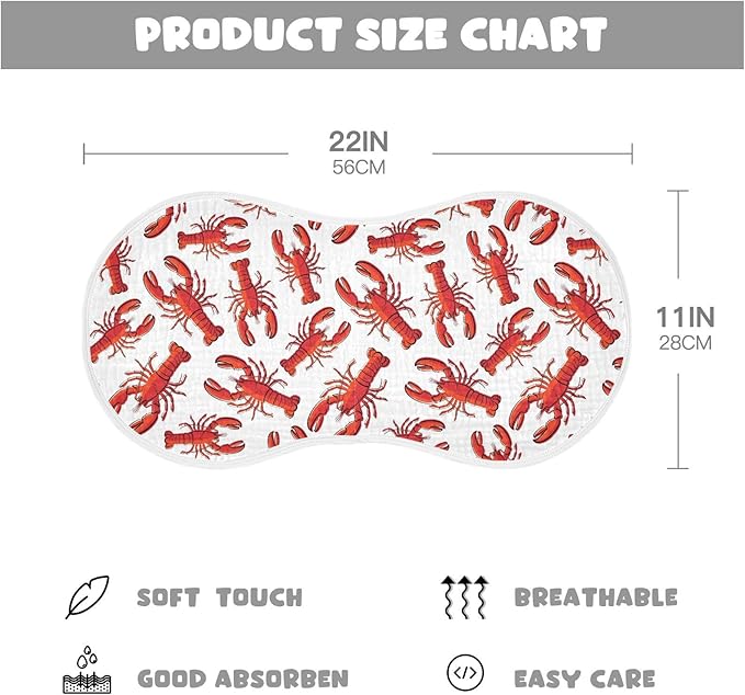Muslin Burp Cloths for Baby Boys and Girls - 2-Pack Ultra Absorbent Lobsters Muslin Washcloths, Newborn Towel, Milk Spit Up Rags, Burp Cloth Bib for Unisex, 22 x 11 Inch