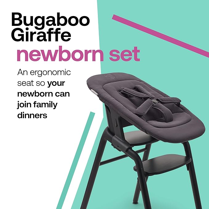 Bugaboo Giraffe Newborn Set – Padded Infant Seat Insert with 5-Point Harness – Ergonomic Baby Lounger Attachment for Giraffe High Chair & Rocker Frame – Birth to 6 Months - Tornado Grey