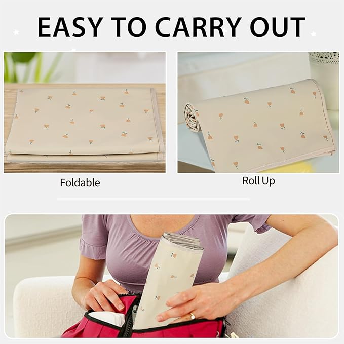 Vegan Leather Baby Changing Mat - Wipeable Portable Changing Pad, Foldable Travel Changing Mat for Baby, Newborns Toddlers Shower Gifts (Small Flower,20"*28")
