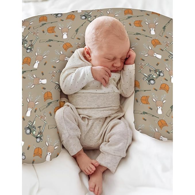 Boys Kids Hunting Baby Nursing Pillow Covers for Boy Girl Camouflage Deer Hunting Nursing Pillowcase for Breastfeeding Pillows Animal Hunt Hunter Soft Stretchy Slipcovers for Newborn Infant Brown
