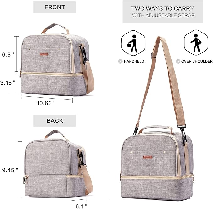 Breast Pump Bag Cooler Compartment Moistureproof Bag Double Layer for Mother Breast Milk Pump Lunch Bag Outdoor Working (Grey)
