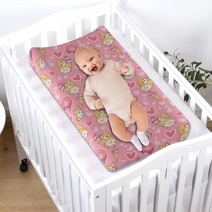 Dog Heart Valentine Changing Pad Cover Waterproof Diaper Changing Cover Durable Breathable Soft Universal Tray Table Mat Infant/Toddler