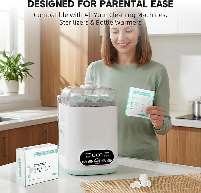 Baby Bottle Washer Detergent Tablets, 90 Count Fast-Dissolving Gentle Formula, Removes Milk Residue Grease & Odor, Compatible with All Brands, for Washer Sterilizer Dryer