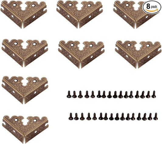 dophee 8Pcs Decorative Corner Protectors, Retro Style Edge Safety Guards Covers for Picture Frame Album Jewelry Box Gift Box Wooden Case Chest Tables Cabinet Furniture, 1.34"x1.34"-Antique Bronze