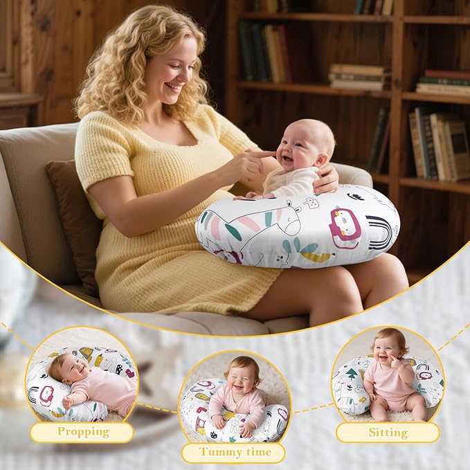 Nursing Pillow, Ergonomic C-Shape for Breastfeeding & Bottle Feeding, Standard Size Breathable with Washable Cover, Hypoallergenic,Tummy Time & Sitting Support