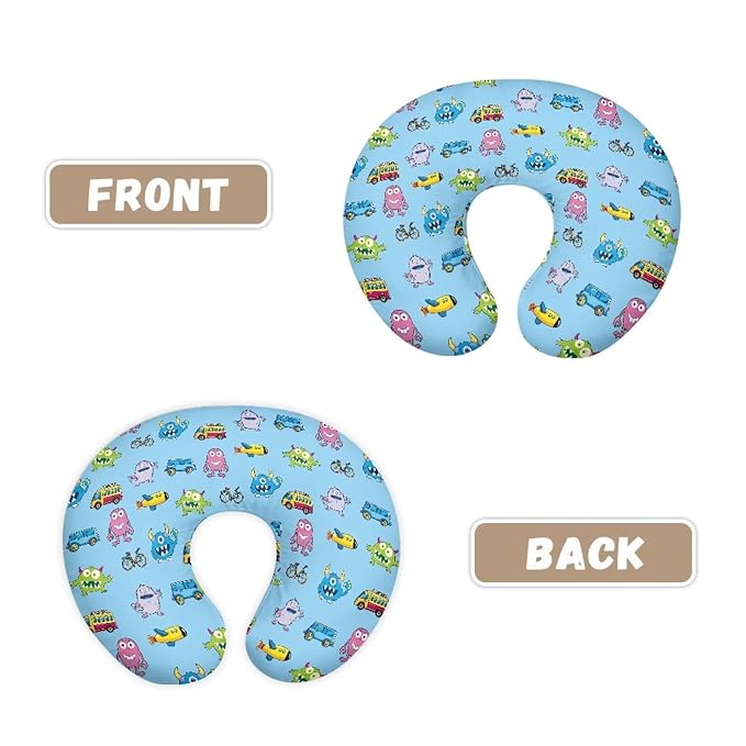 Baby Nursing Pillow Cover Monster Cartoon Car Breastfeeding Pillow Cover Boys Girls Nursing Pillow Case for Newborn, Soft Fabric Fits Snug On Infant Washable