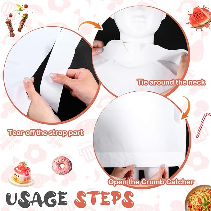 Skicuff 500 Pcs Disposable Plastic Bibs Bulk for Kids 11" x 15.75" Children Eating Bibs with Crumb Catcher for Toddlers (White)