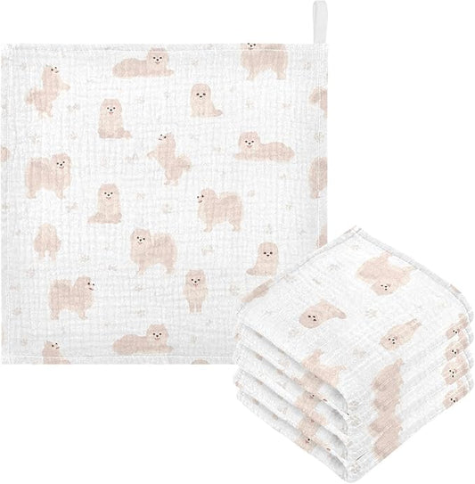 vvfelixl Baby Cotton Washcloths Pomeranian German Spitz Infants Bath Towel for Unisex Puppy Face Towels for Newborn, Natural Baby Wipes Delicate Skin, 11.8 X 11.8 inch, one sizex5