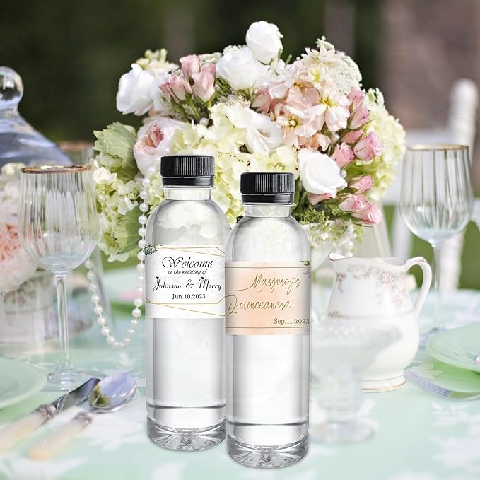 Personalized Water Bottle Labels for Wedding Custom Wedding Labels with Name for Water Bottle Stickers Waterproof Printable Photo Bottle Labels Bridal Shower Gifts 50 Pcs