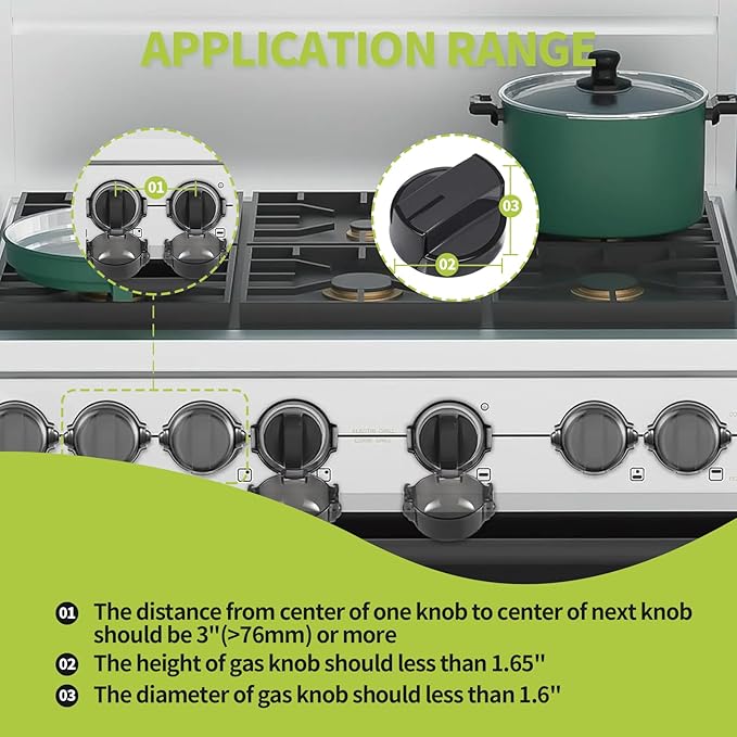 4PCS Gas Stove Knob Covers for Child Safety - Heat-Resistant Baby Proof Stove Knob Covers, Universal Size Stove Knob Safety Covers with Adhesive, Adjustable Child Safety Stove Guard(Black)