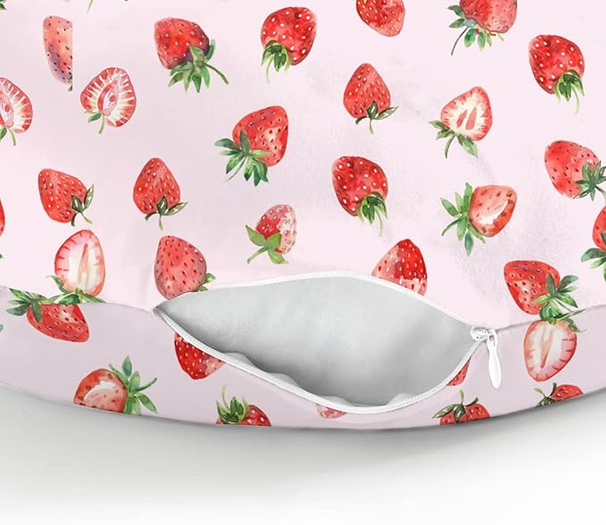 Red Strawberries Baby Nursing Pillow Covers for Boy Girl Watercolor Strawberries Fruit Nursery Slipcovers for Breastfeeding Pillows Sweet Summer Pink Soft Stretchy Removable Covers for Newborn Infant