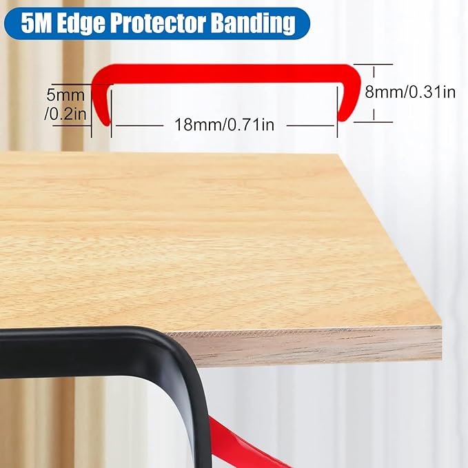 U-Shape Edge Banding, 16.4ft Self Adhesive Veneer Edging Trim TPE Flexible Furniture Edge Protector for Countertop Table Cabinet Repair Furniture Restoration (18mm, Black)