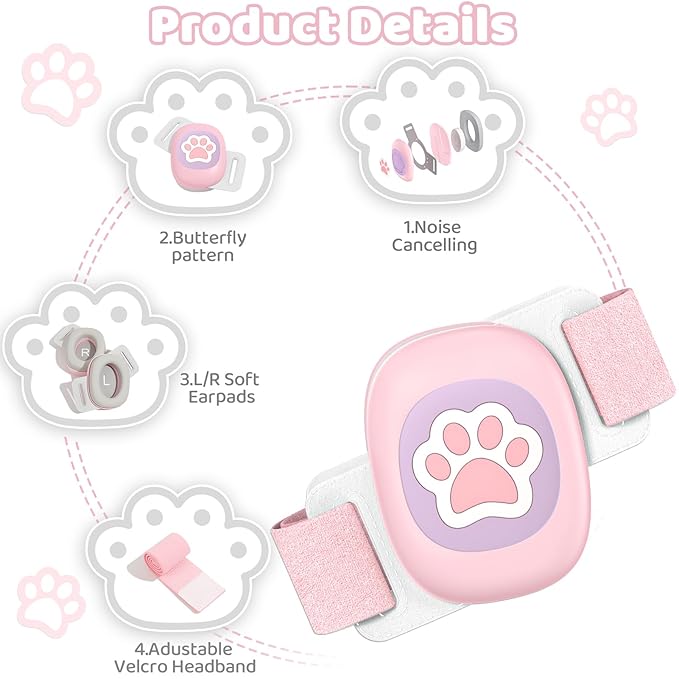 YomauiYee Baby Headphones,Infant Noise Cancelling Earmuffs with Cat Paw Pattern,Infant Ear Protection for Babies 0-48 Months,Baby Travel Essentials for Airplane/Improves Sleep