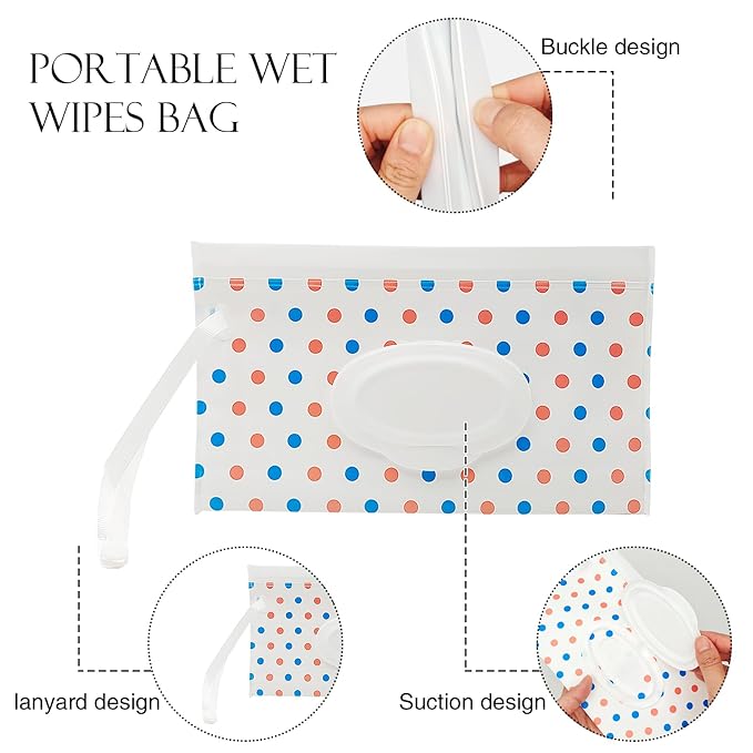 2 Pack Portable Baby Wipes Dispenser Holder Set Circle Dot Refillable Baby Wipes Container Wipe Holder Reusable Travel Wet Wipe Pouch for Diaper Bag Lightweight Travel Wipes Dispenser Cases