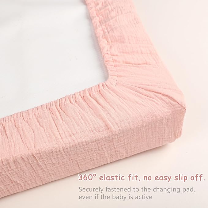 Hooyax Baby Changing Pad Cover 2-Pack, Muslin Soft Breathable Changing Table Pad Covers for Nursery, Easy Care Changing Pad Sheets for Girls and Boys(Pink, Wheat)