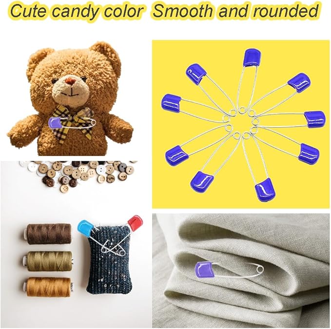 50Pcs 2.2" Plastic Head Safety Pin Nappy Cloth Diaper Safety Pins with Safe Locking Closures (Purple)