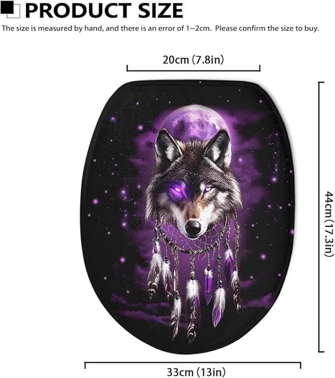 Wolf Dreamcatcher Toilet Seat Covers for Bathroom Decoration Soft Flannel Fabric Soft and Breathable Toilet Lid Cover Flannel Fabric Universal for Most Toilet Bowl Lids