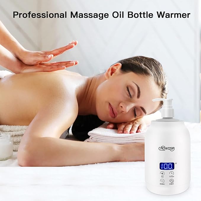 Massage Oil Warmer Bottle Professional Electric Lotion Digital Heater for SPA, Automatic Oil Warmer Heated Oil Lotion Cream for Salon, Barber Shops, Home, with Two Oil Bottle Dispenser (White)