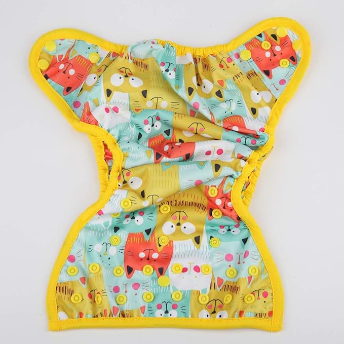 Baby Diaper Cover Nappy One Size 8lbs to 36lbs (Bright Cats)