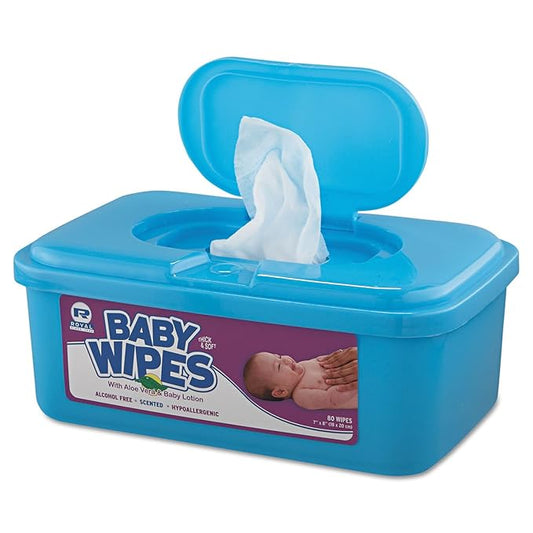 Royal RPBWU80 Baby Wipes Tub, White, 80/Tub, 12/Carton