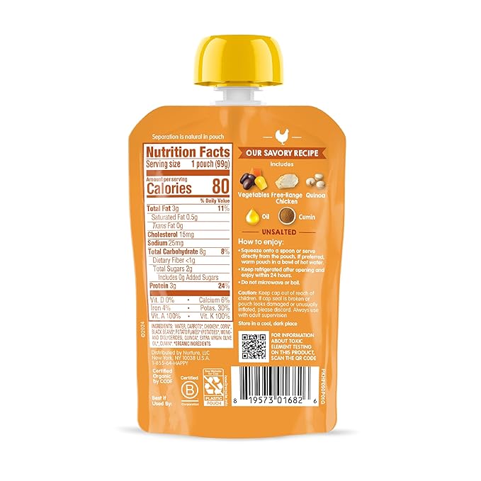 Happy Baby Organics Savory Blends Stage 3 Baby Food Puree, Free Range Chicken, Garden Vegetables & Quinoa Fiesta, 3.5 Ounce (Pack of 16)