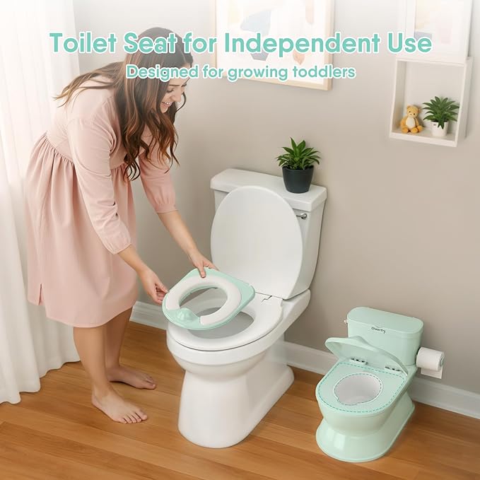 CheerTry 2-in-1 Toddler Potty Training Toilet - Larger Potty Chair & Detachable Training Seat for Boys & Girls Ages 1-3 with Flushing Sound, Wipes Storage, Toilet Paper Holder