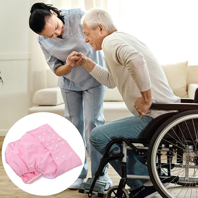 DOITOOL Washable Nappy Cover Diaper Pants Cotton Adult Reusable Nappy Cover Diaper Pant Cloth Incontinence Underwear for The Elderly and Disabled Pink
