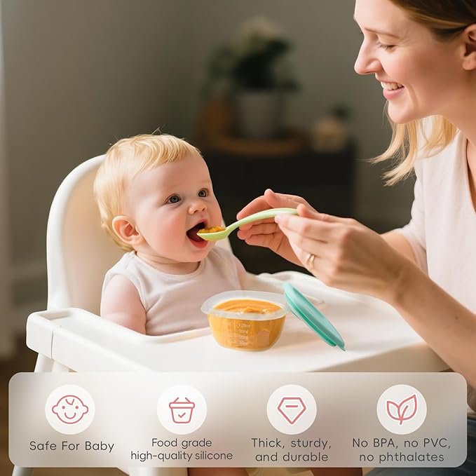 4 Pack Baby Food Storage Containers 4 oz, Baby Silicone Food Jars with Ventilation Valve, Snack Containers with Leak Proof Sealing Lid Microwave Safe, Suitablefor Nurseries, Schools and Travel